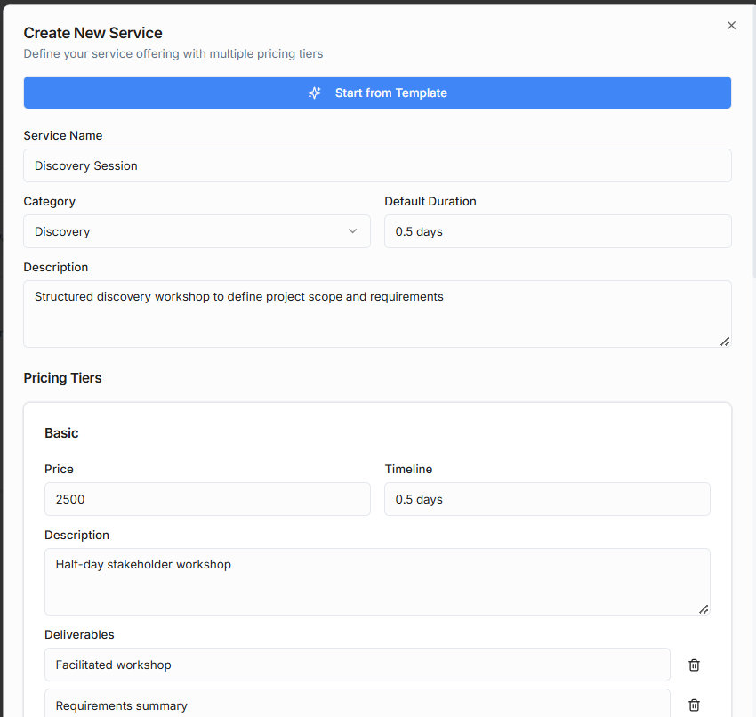 Service Pricing Configuration